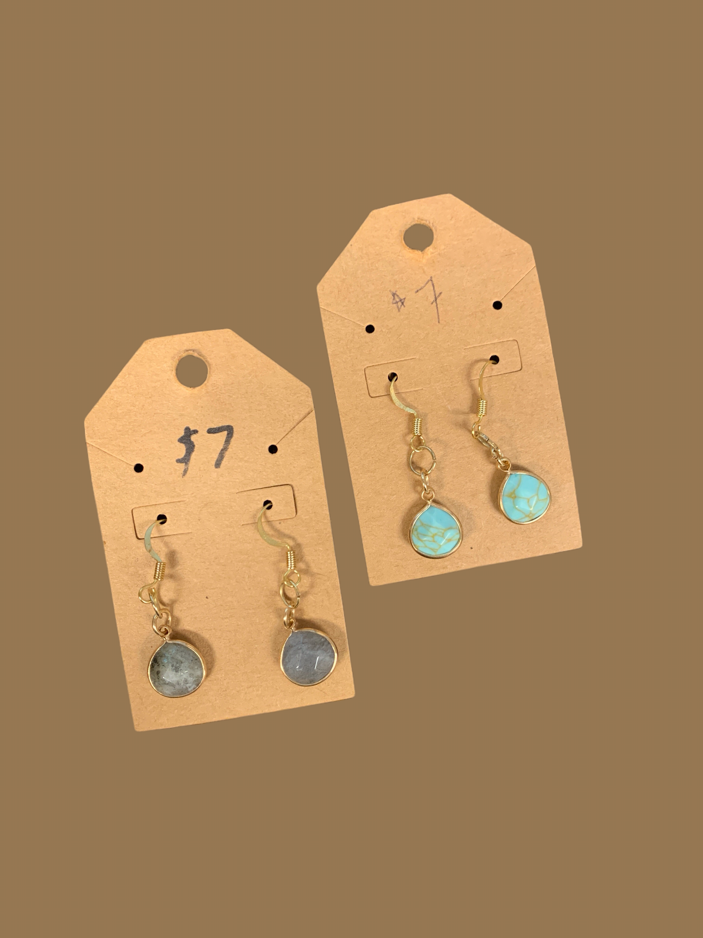 Gem stone pendant dangle earrings