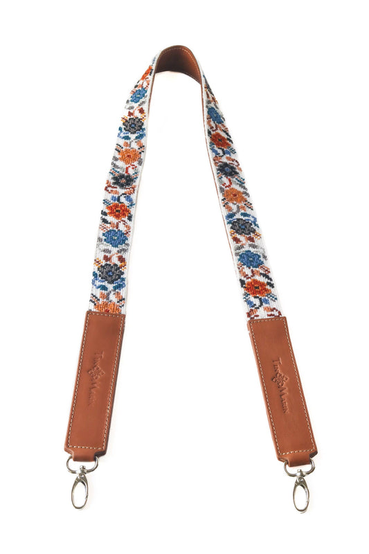 Mai Woven Bag Strap - Flowers Dark with Tan Leather by Tin Marin Brand