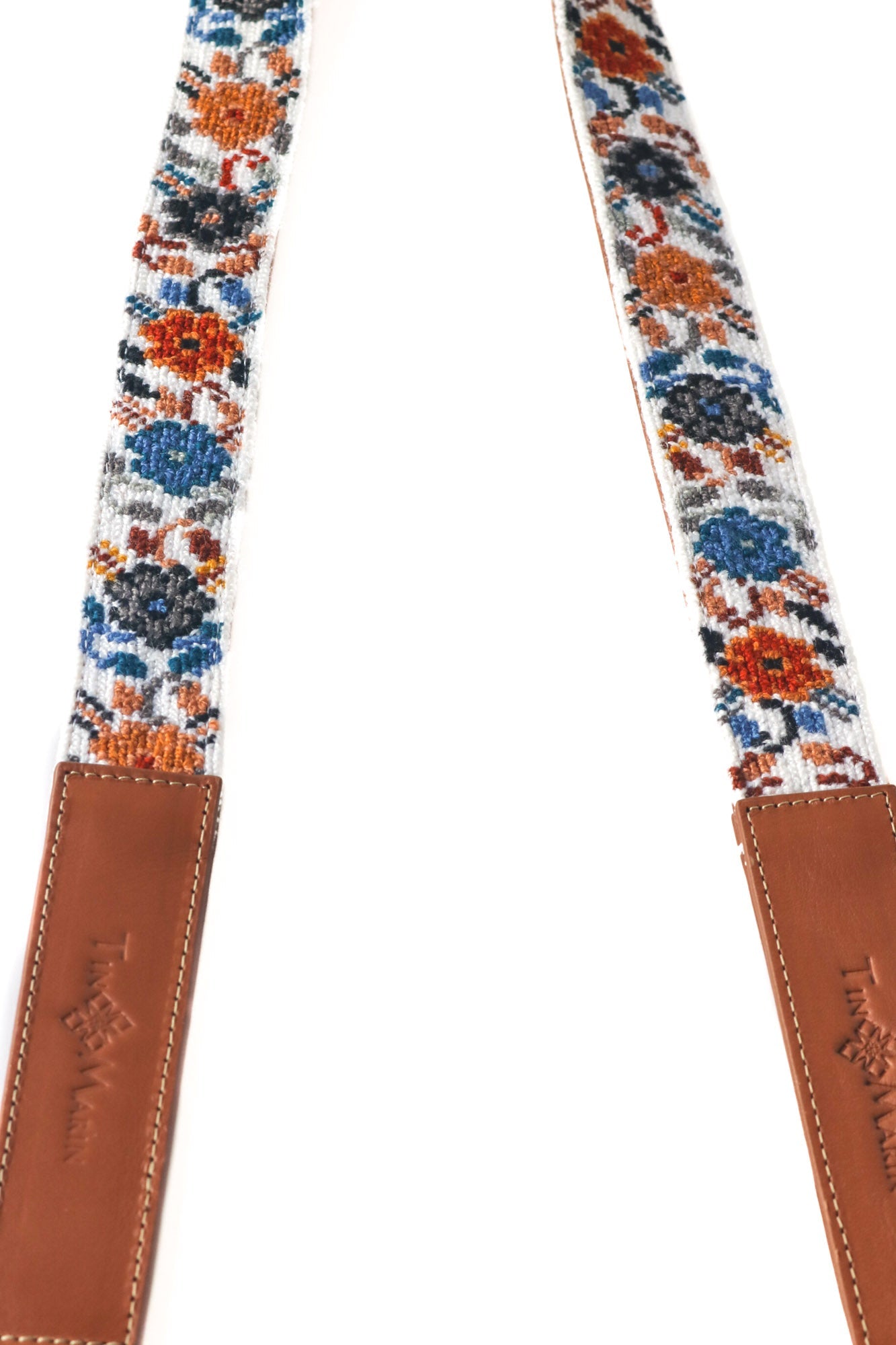 Mai Woven Bag Strap - Flowers Dark with Tan Leather by Tin Marin Brand