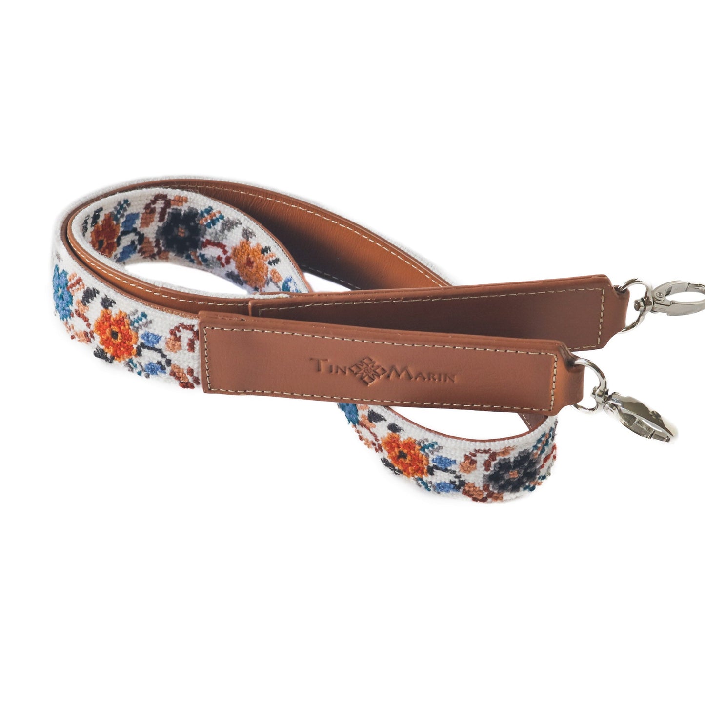 Mai Woven Bag Strap - Flowers Dark with Tan Leather by Tin Marin Brand